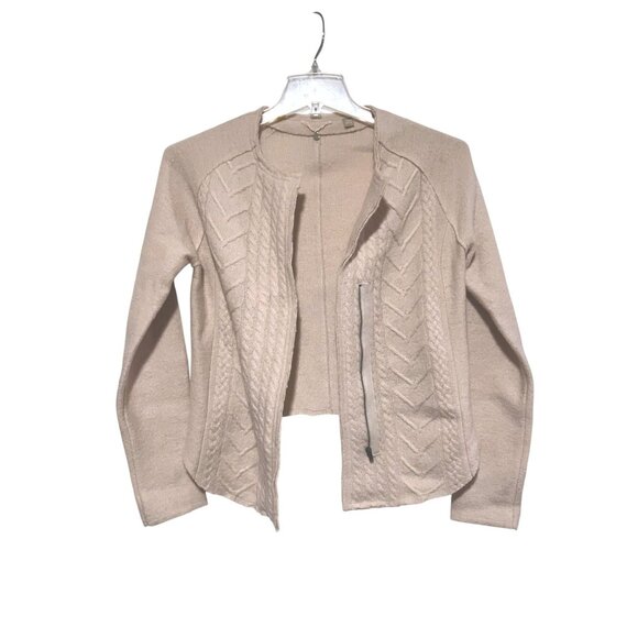 Knitted and Knotted Wool Cardigan S Cable Knit Fisherman Neutral 100% Wool - Picture 3 of 11